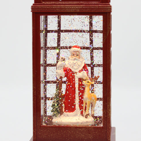 Christmas Musical Water Lantern Santa Booth with Sculpted Scene Swirling Confetti LED Light